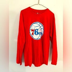Fanatics Philadelphia 76ers Sixers Red Fitted Long Sleeve T-shirt Size M Unisex